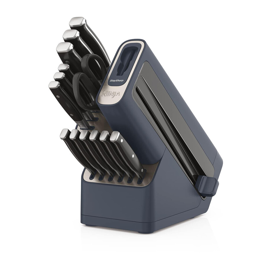 bloque de cuchillos ninja foodi staysharp con afilador integrado juego de lujo de 14 piezas - cyber space k32014ukcyd