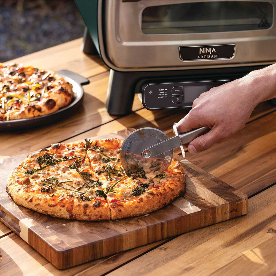 horno de pizza eléctrico para exteriores y freidora de aire – verde británico con soporte