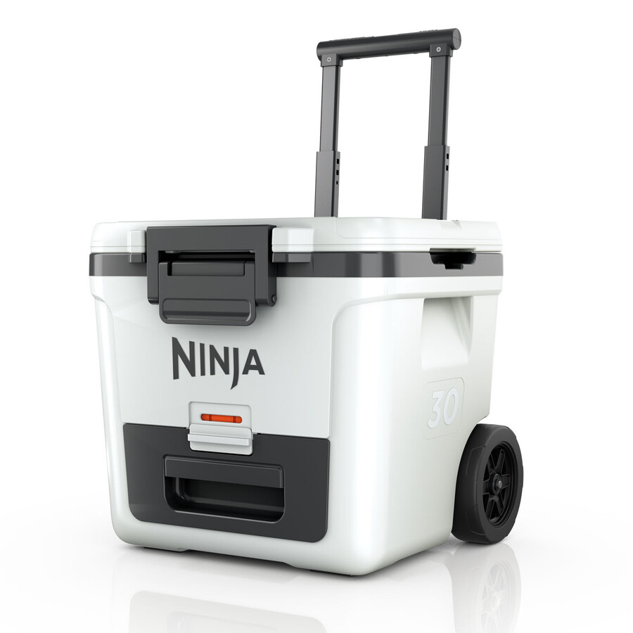 nevera portátil ninja frostvault de 30 cuartos28 litros con ruedas y zona seca color blanco nube fb230ukwh