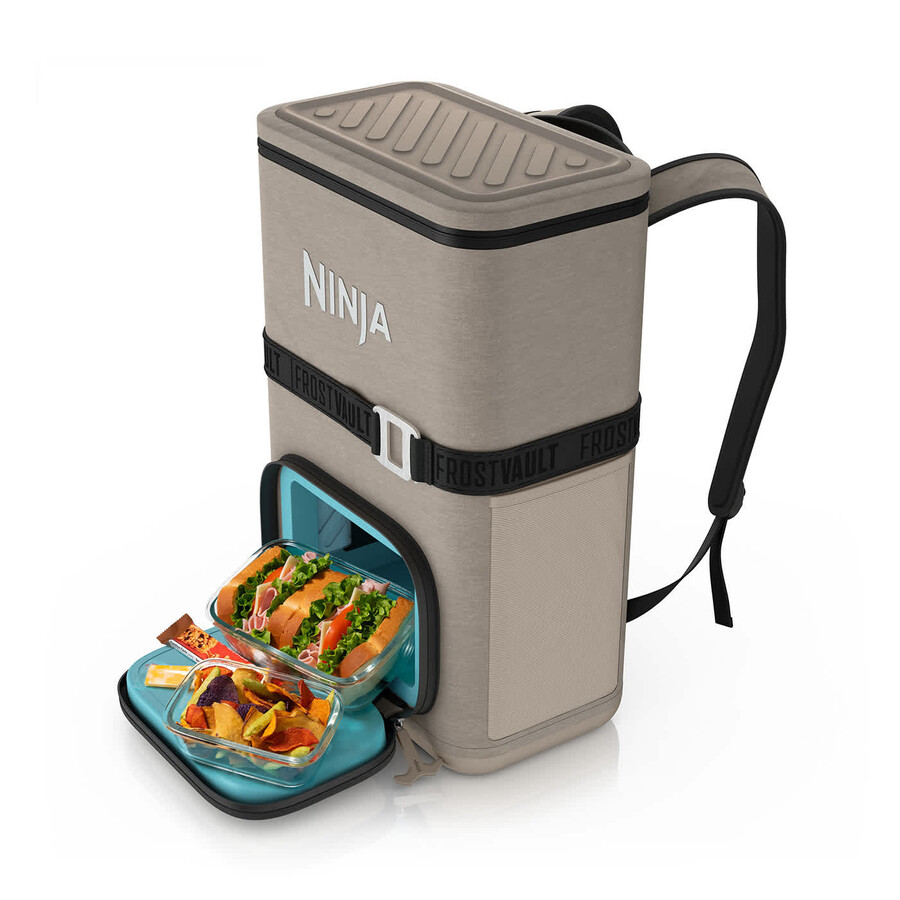 mochila térmica ninja frostvault go de 17 litros y 24 latas - beige abedul